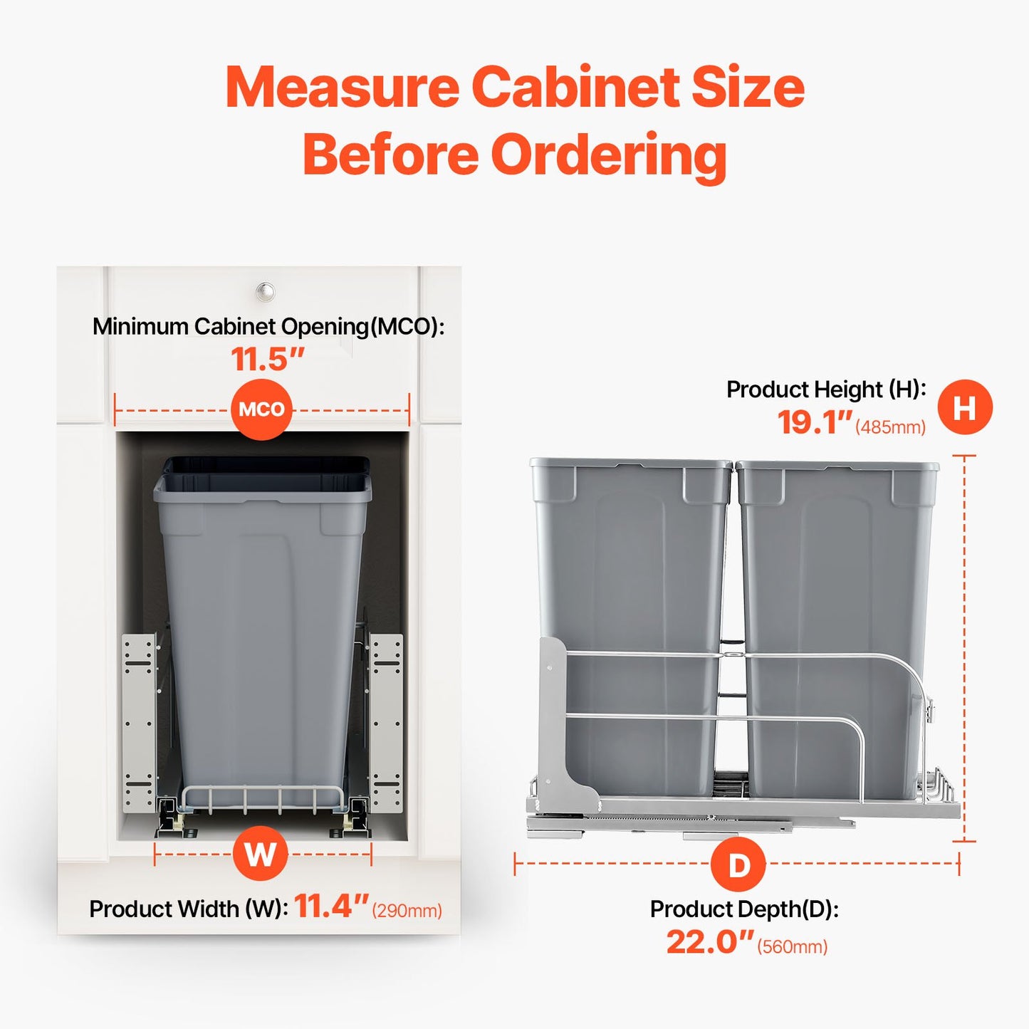 27QT Double Pull-Out Kitchen Trash Can with Soft Close - Grey