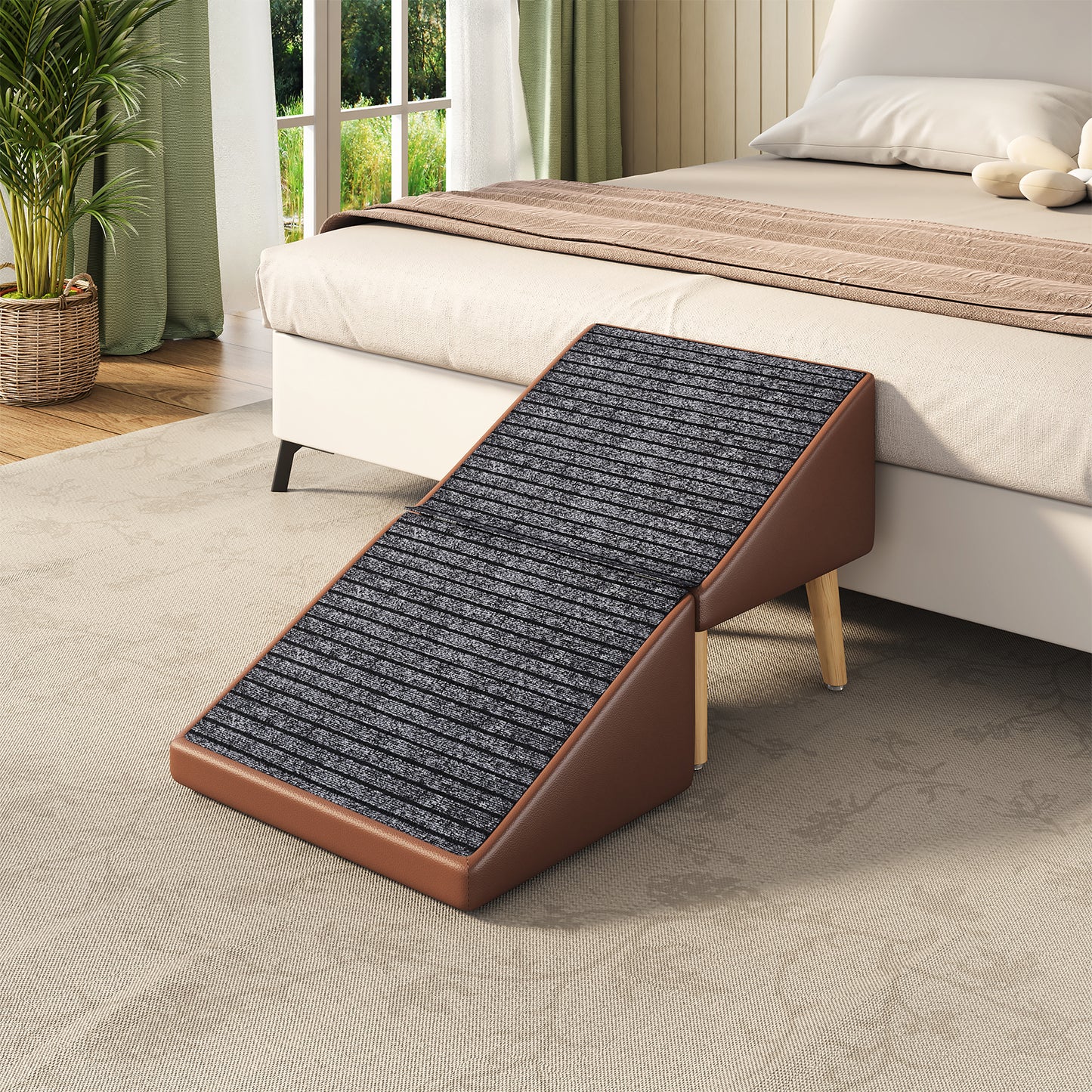 3-in-1 Pet Ramp with Storage and Footstool - Non-Slip, Supports 265 lbs, Brown