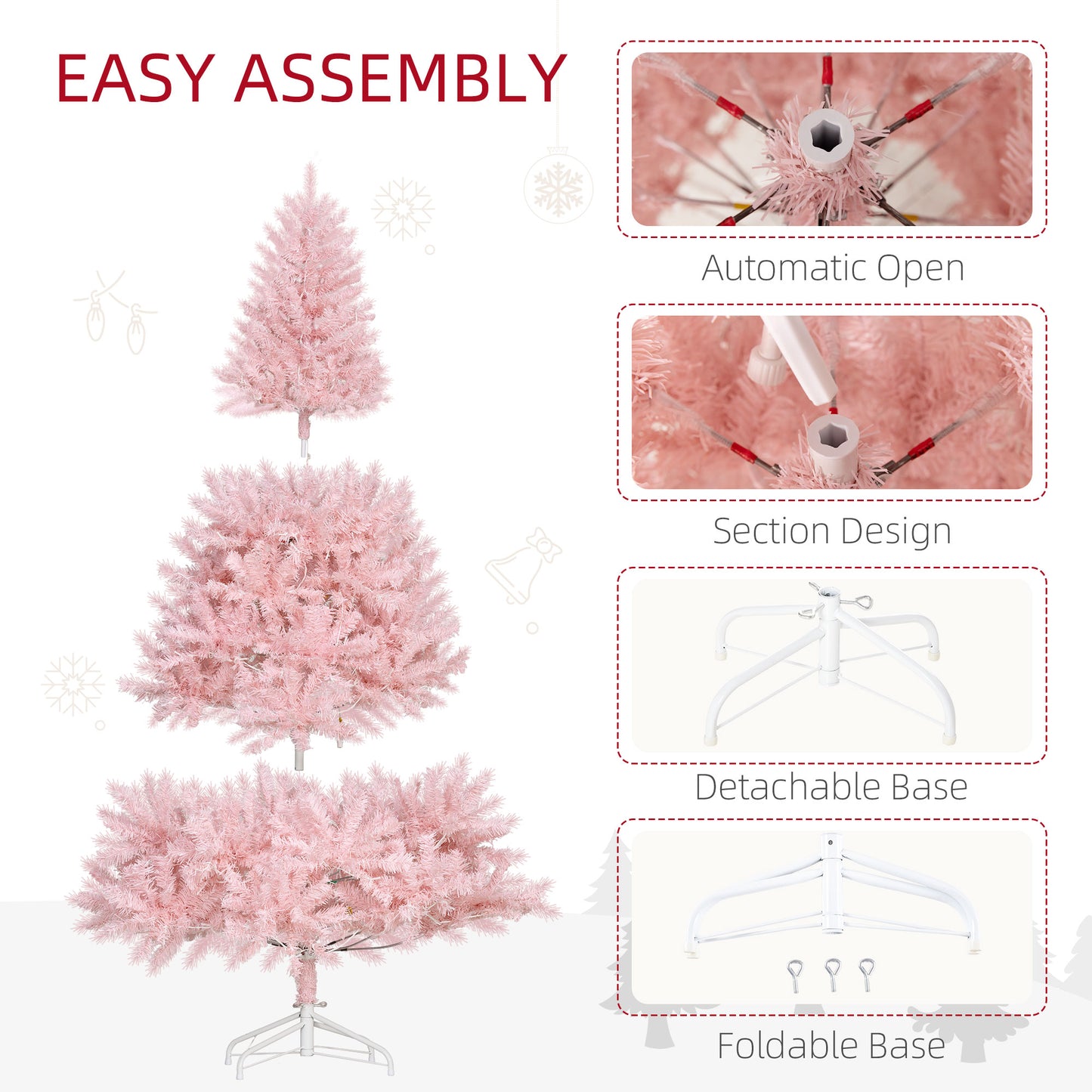 6' Tall Prelit Pink Christmas Tree with 250 LED Lights