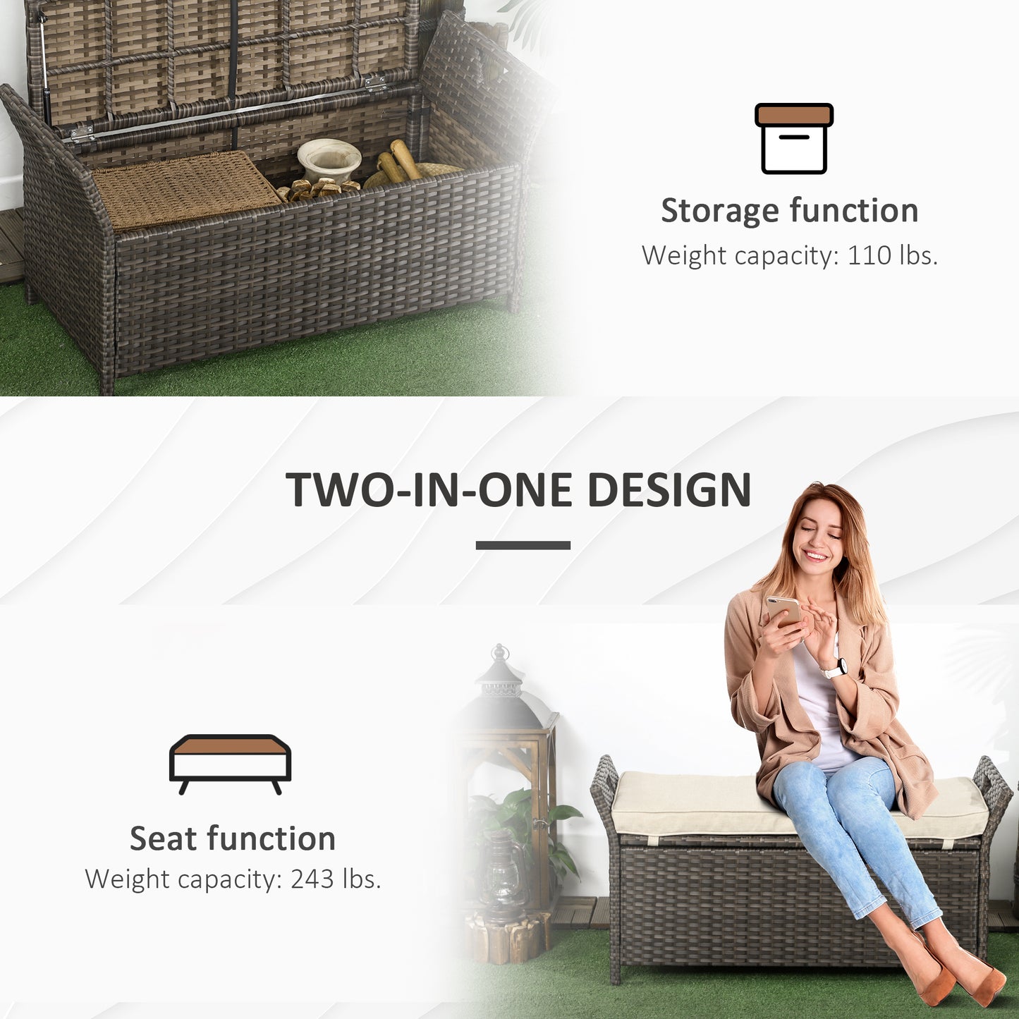 Outdoor Storage Bench with Cushion - 29 Gallon Cream White