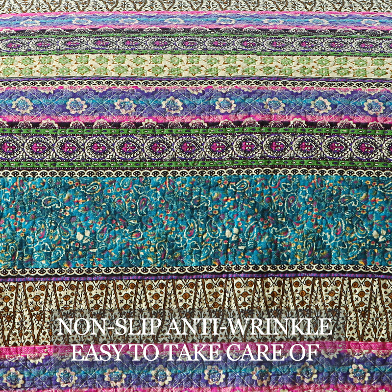Bohemian Reversible Cotton Quilt Bedspread Set - All Season Lightweight Bedding