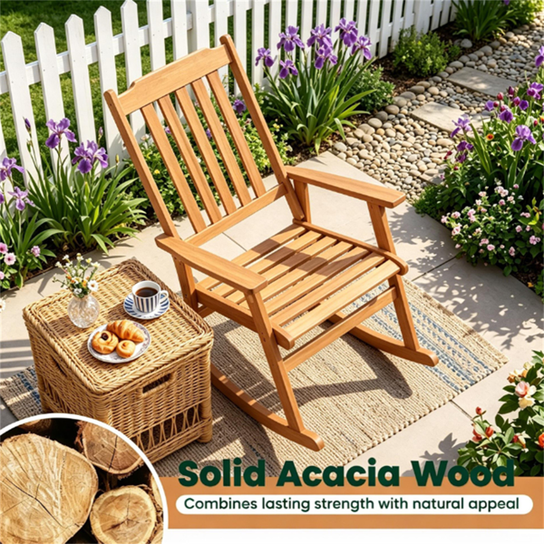 Acacia Wood Outdoor Rocking Chair - Heavy Duty 400LBS Capacity
