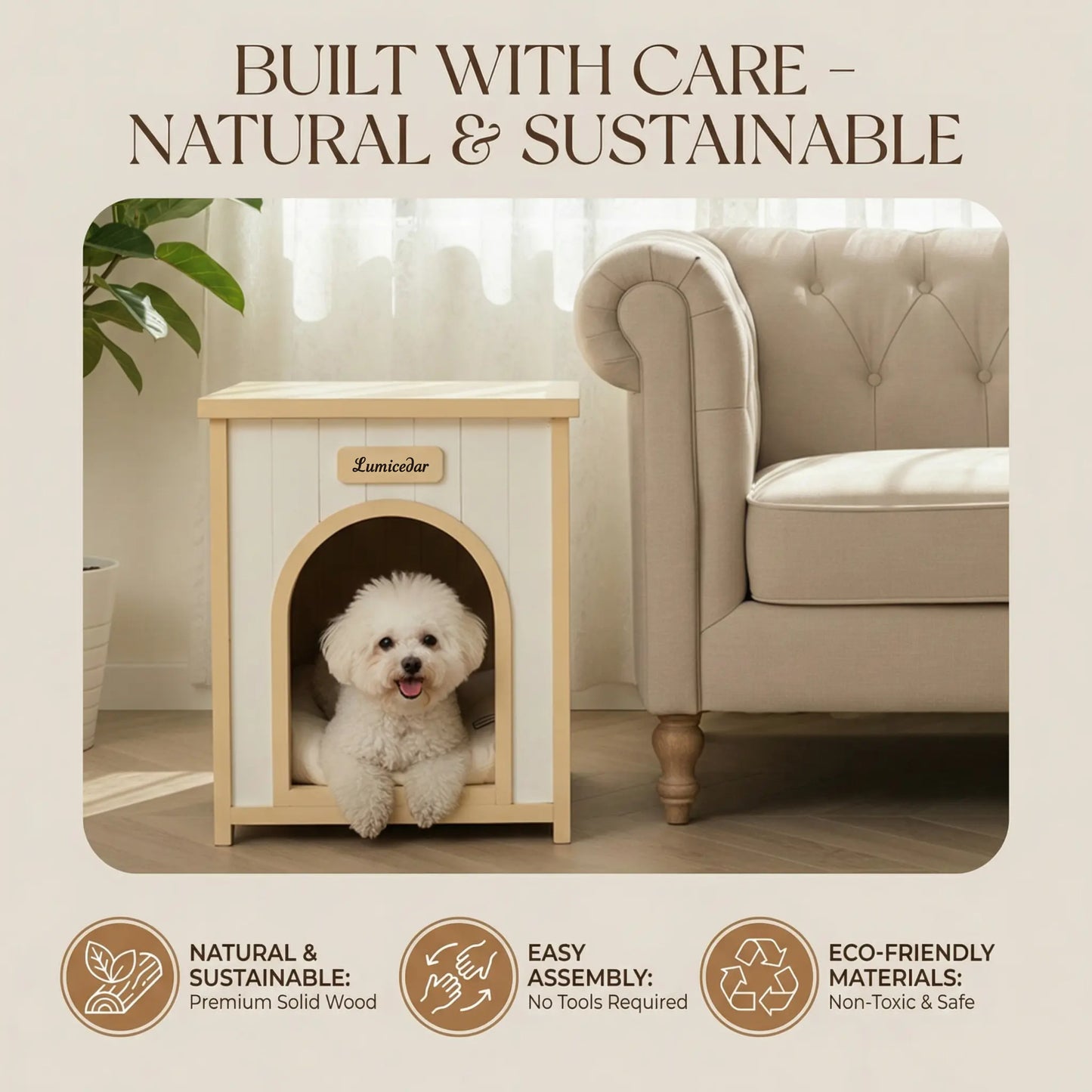 Indoor Wooden Dog House with Removable Cushion - Small Pet Shelter, Scandinavian Design