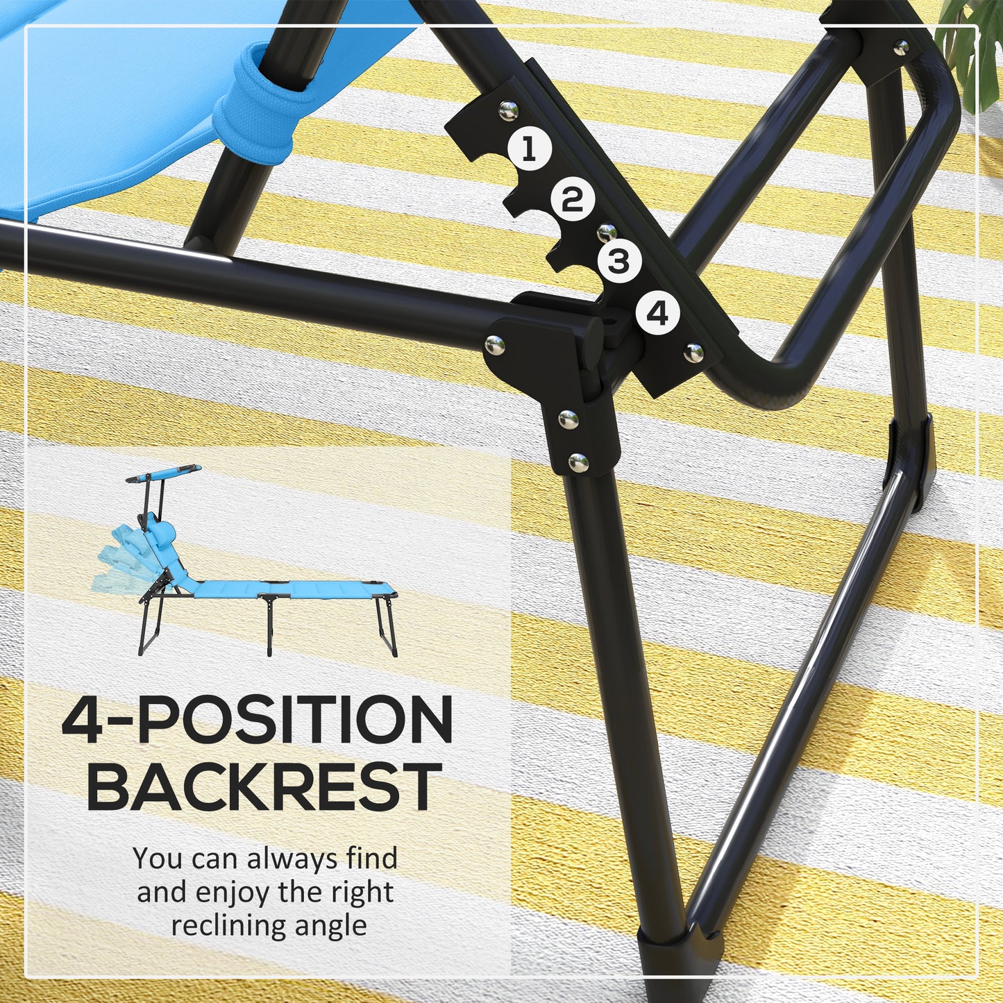 Adjustable Folding Lounge Chair with Sun Shade - Light Blue