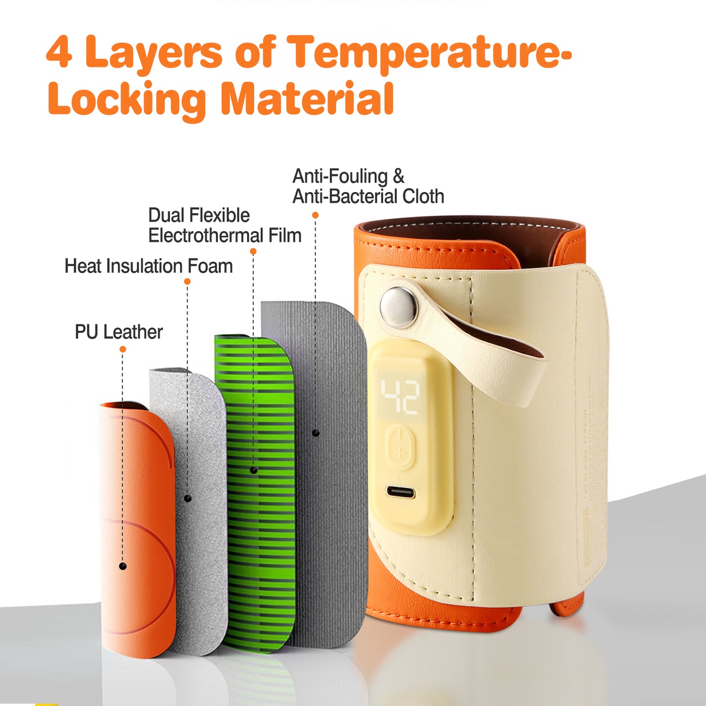 Portable Baby Milk Warmer with 5 Temperature Settings - Orange