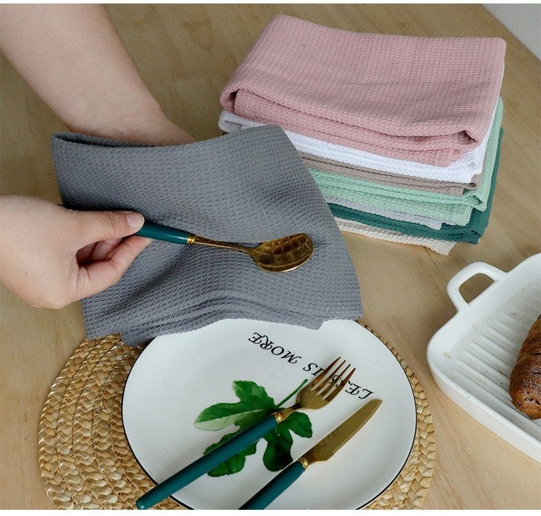 Cotton Rectangular Waffle Tea Towel - Nordic Style Kitchen Linen