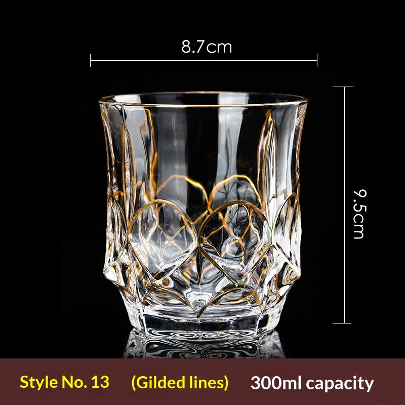Large Gold-Trimmed Gin Crystal Glass - Vintage Drinkware for Bar & Kitchen