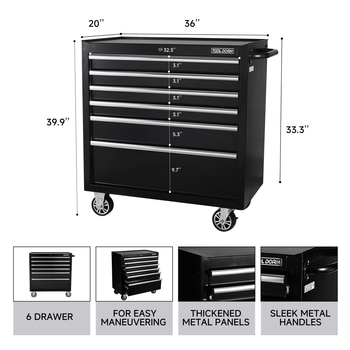 36-Inch 8-Drawer Tool Storage Cabinet with Lock and Wheels, Blue Steel