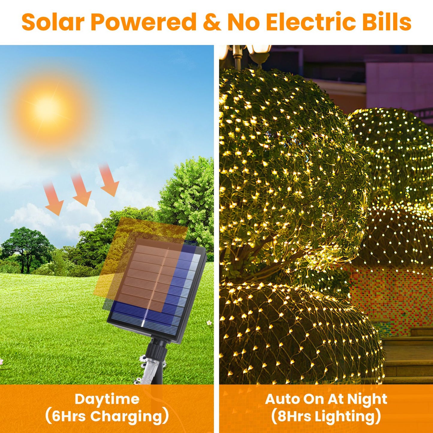 Solar Christmas Net Lights - 9.84x6.56ft, 192 LED, Dimmable