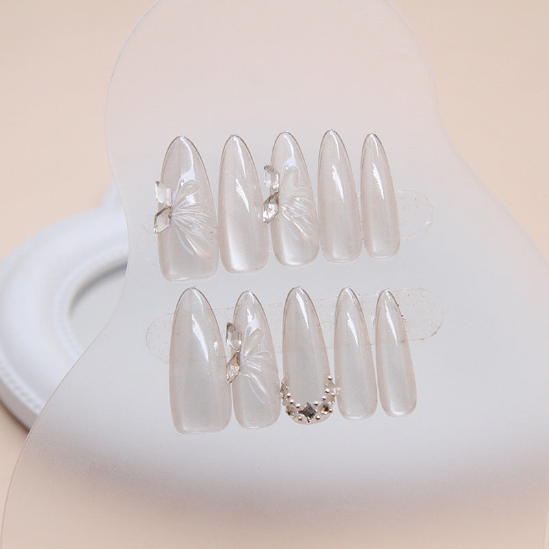 Butterfly Cat's Eye Nail Tips with Glue for Elegant Manicure - 24 Pieces