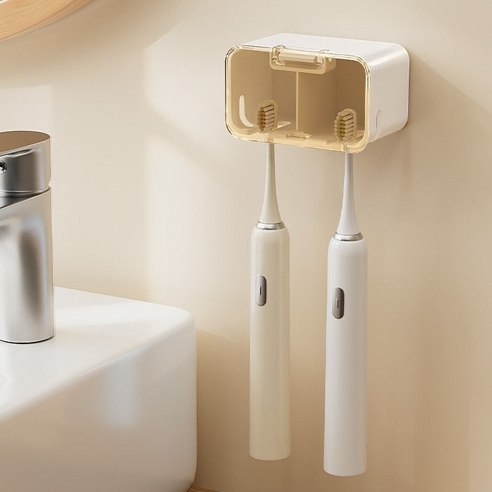 Wall Mounted Toothbrush Holder No Drill Waterproof Dustproof Bathroom Storage