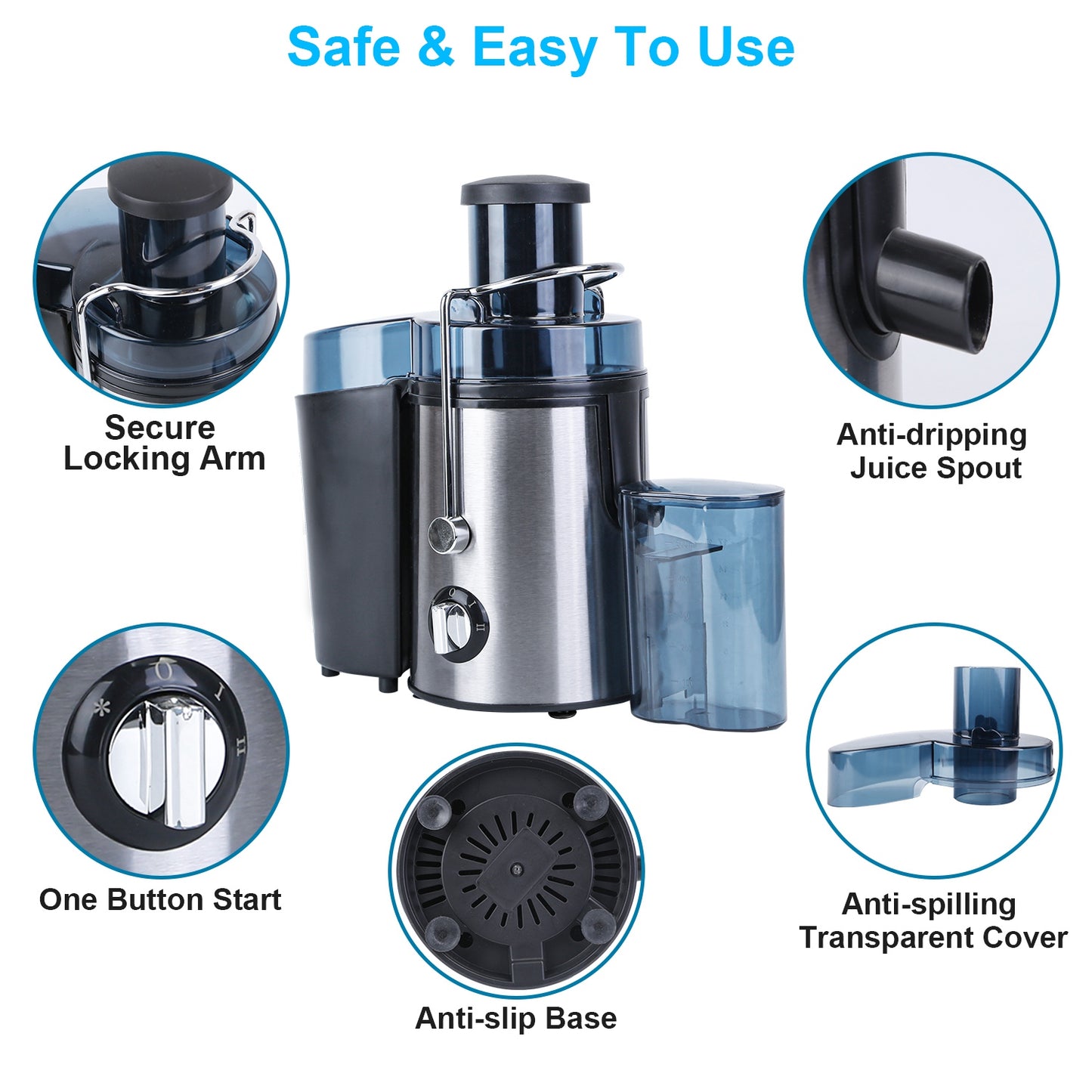Electric Juicer with 2 Speeds & 2.6in Wide Feed Chute