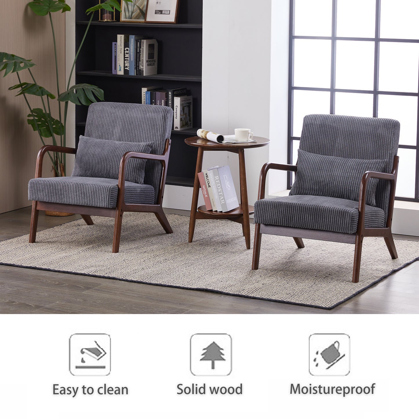 Mid-Century Modern Accent Chair - Antique Dark Grey Upholstered Armchair