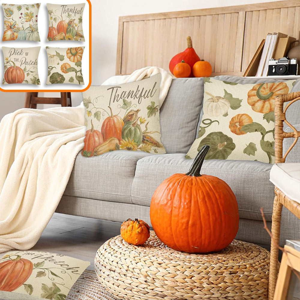 Thanksgiving Pillow Covers Set - 4 Pack, Watercolor Linen, 18x18
