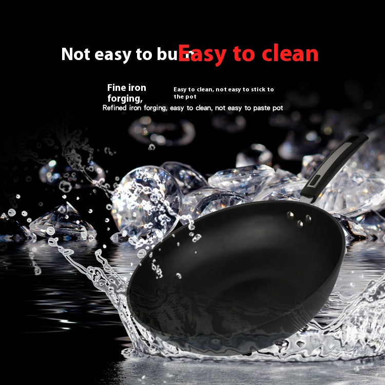 Non-Stick Iron Wok with Double Bottom - 30cm, 32cm, 34cm Sizes