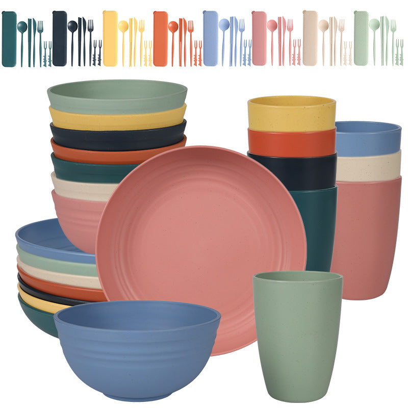 Wheat Straw Dinnerware Set for 4 - Camping & Outdoor Use