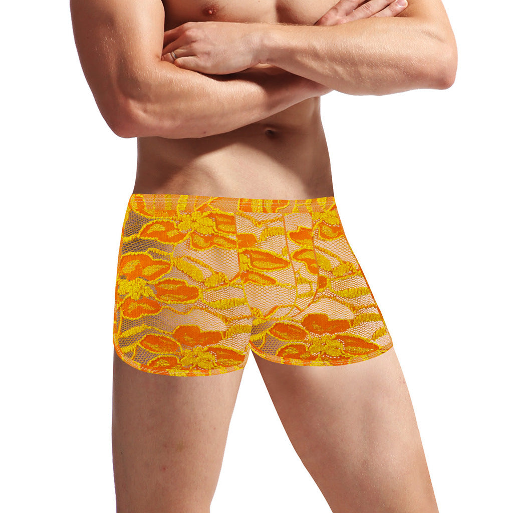 Men's Lace Mesh Boxers - Translucent Loungewear Bottoms for Men