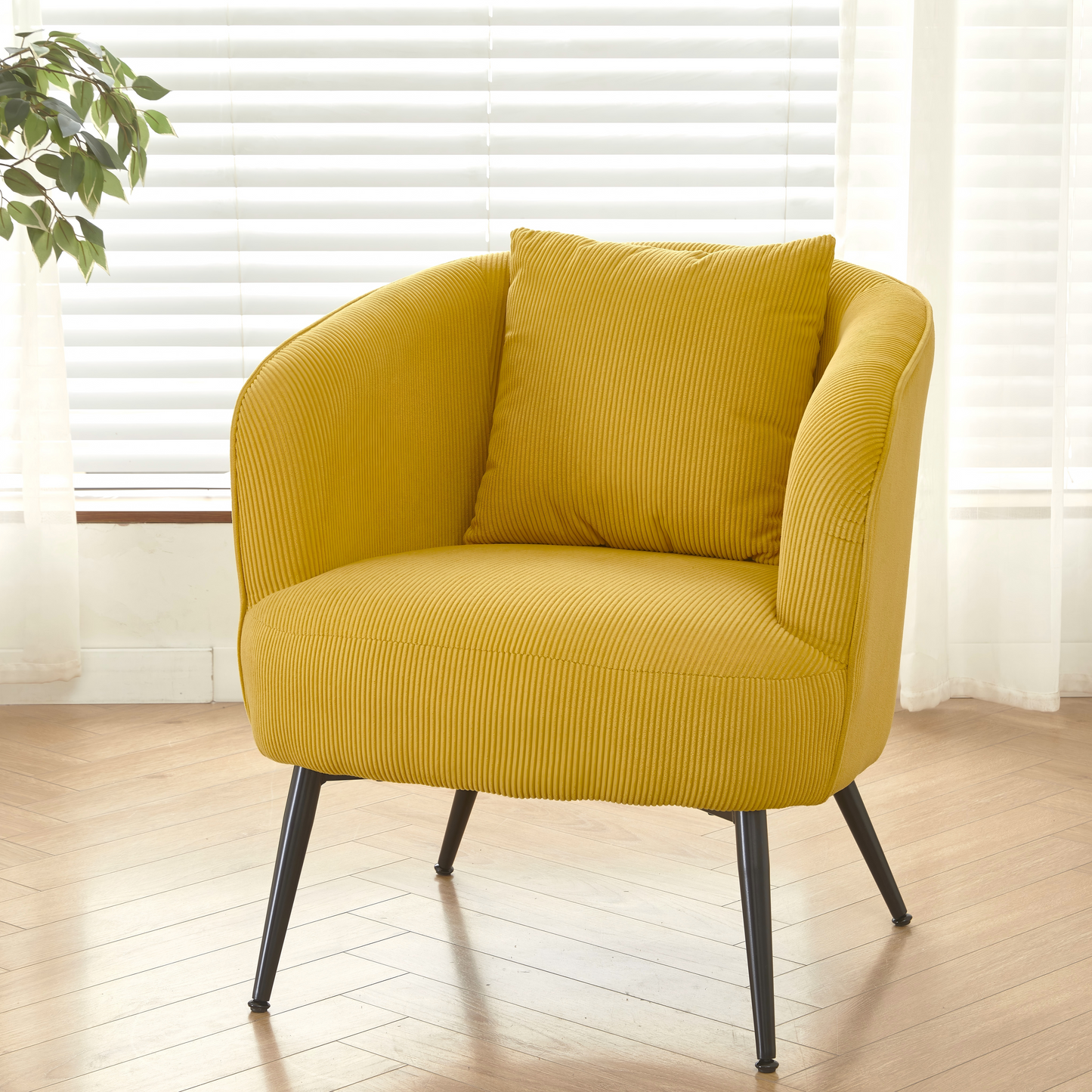 Velvet Accent Chair With Pillow, Modern Upholstered Armchair Metal