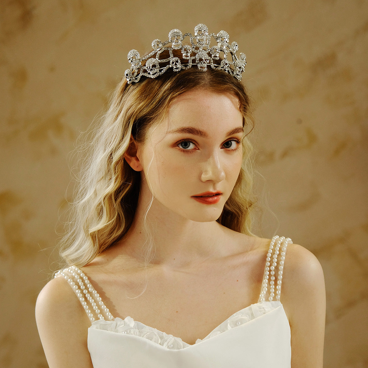 Crystal Skull Crown Headband - Silver