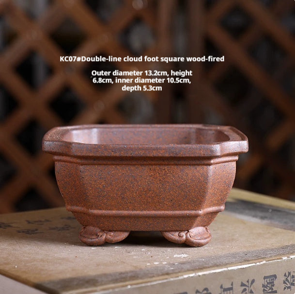 Small Purple Clay Flower Pot - Wood-Fired Indoor Plant Container for Desk or Study