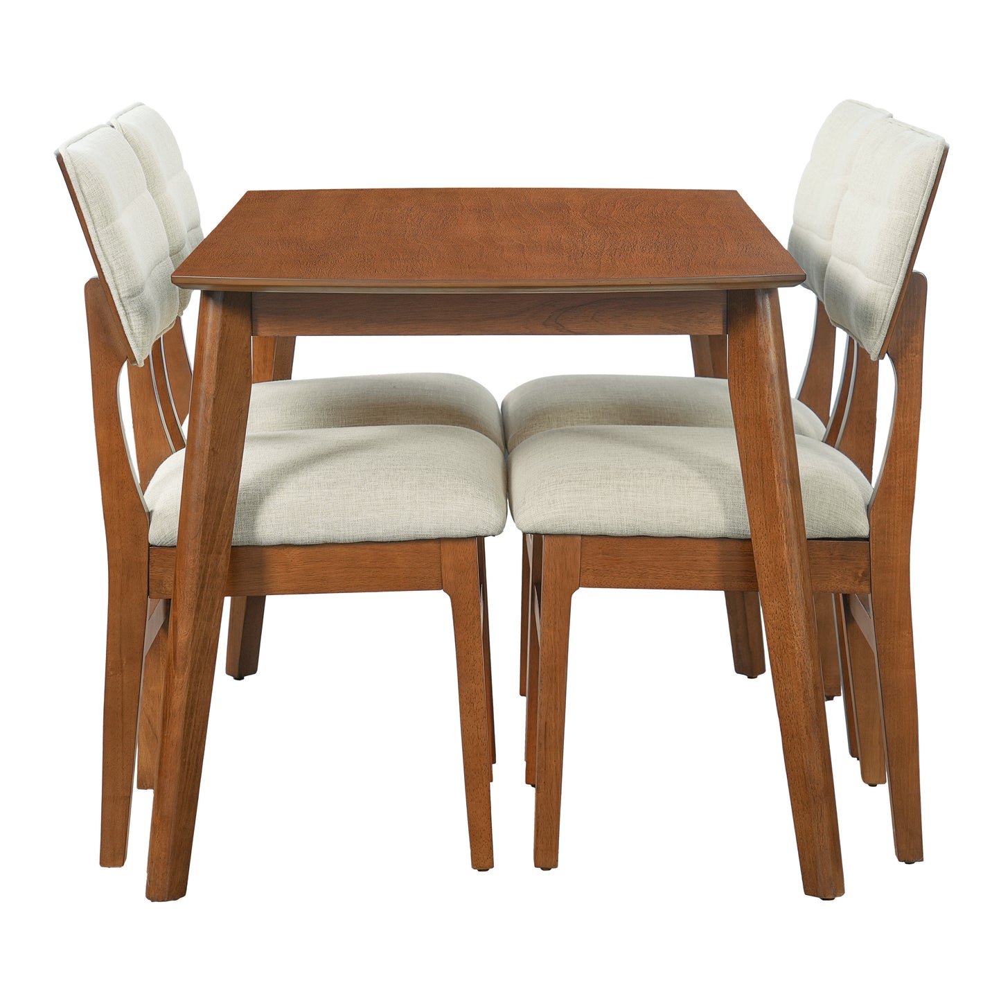 Farmhouse Dining Table Set for 4 with Upholstered Chairs - Brown & Beige