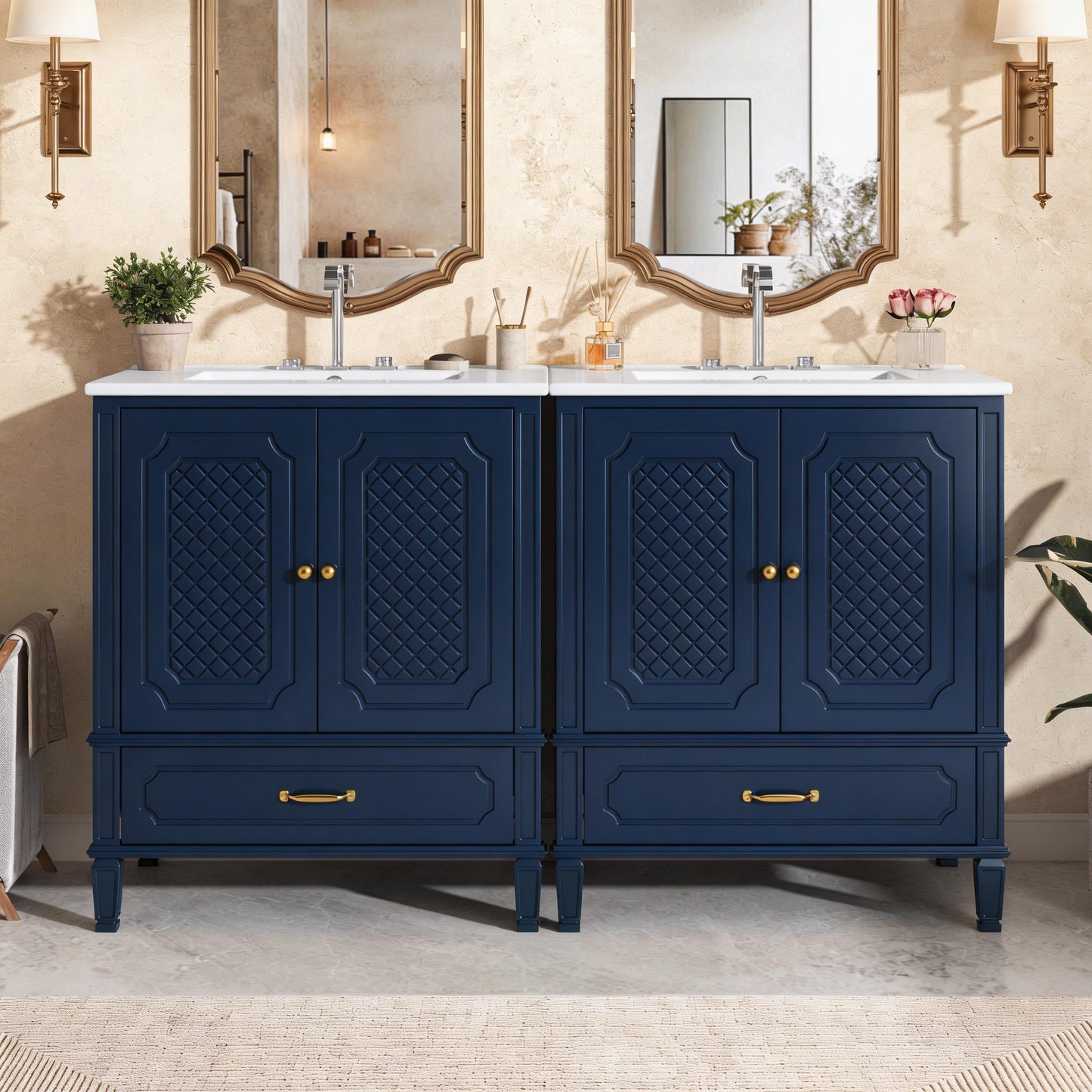 60" Double Sink Bathroom Vanity Combo Set - Blue