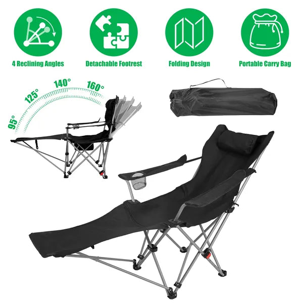 Adjustable Outdoor Reclining Camping Lounge Chair - Heavy Duty