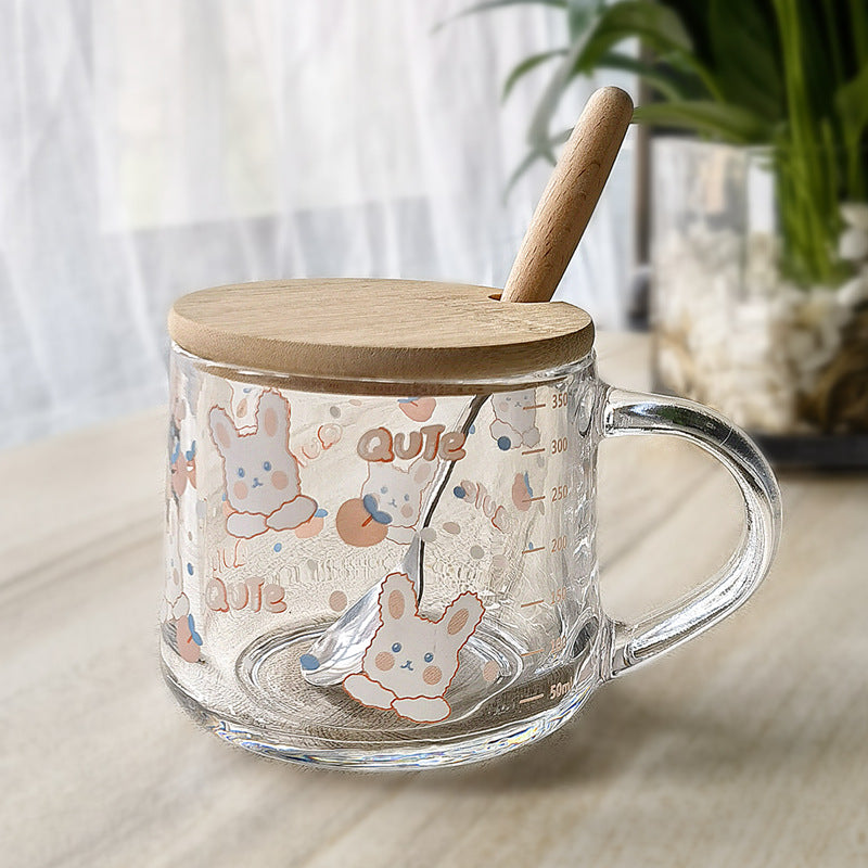 Minimalist Cartoon Glass Water Cup with Straw - Heat-Resistant, 400ML