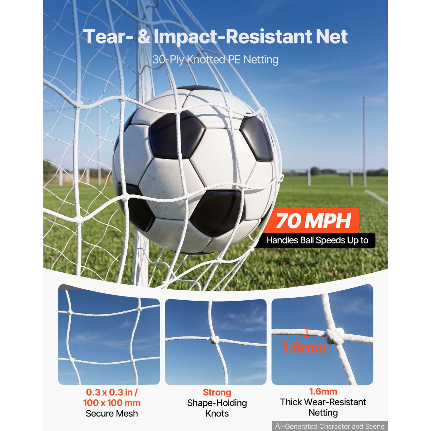 10x6.5 FT PVC Soccer Goal with PE Net, Portable Weatherproof Backyard Training Set