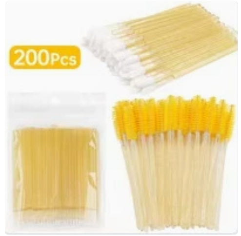 Disposable Lip Brushes & Cotton Swabs Set - Makeup Cleaning Tools, 200PCS