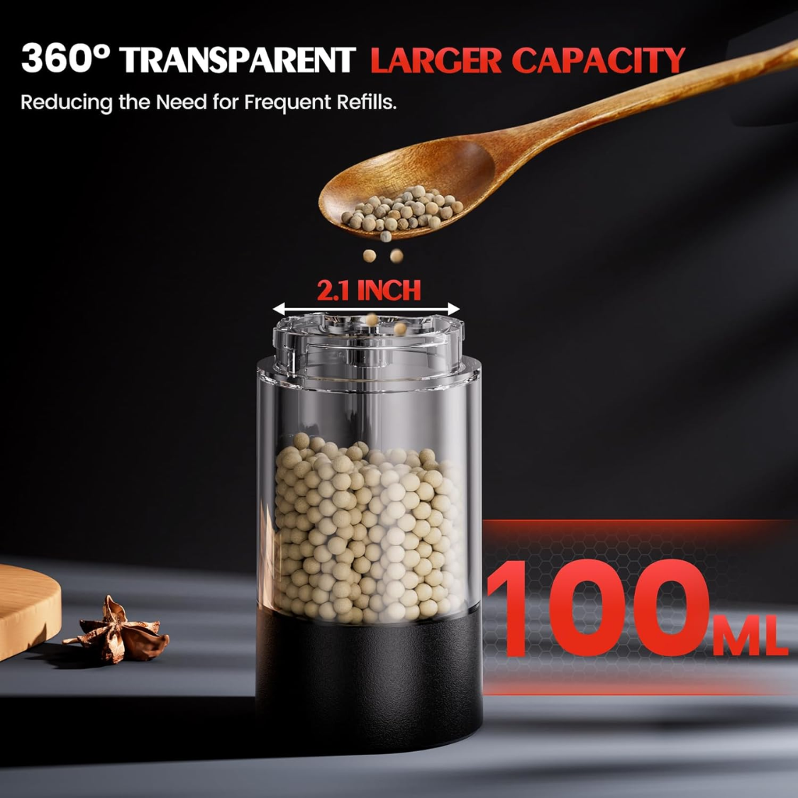 Electric Salt and Pepper Grinder Set with LED Light, Adjustable Coarseness, Large Capacity