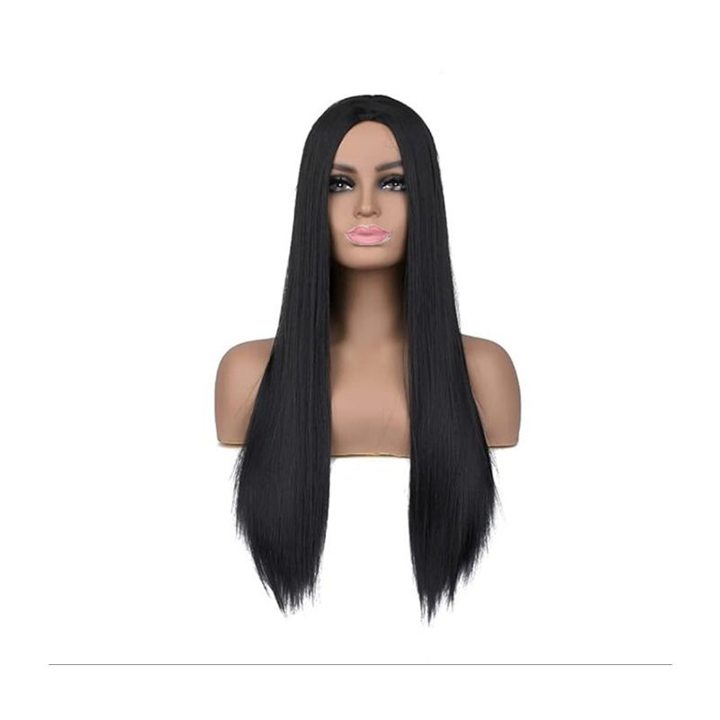 40-Inch Long Straight Black Wig for Cosplay, Anime, and Costume Parties