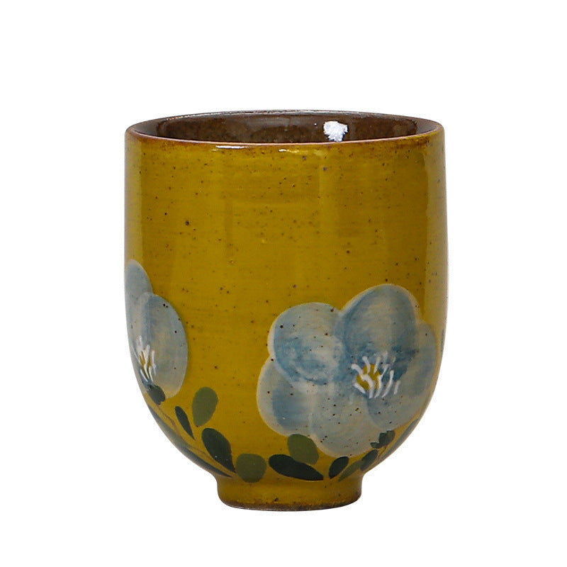 Hand Drawn Camellia Ceramic Cup and Coaster Set - 50ml Retro Kitchen Drinkware