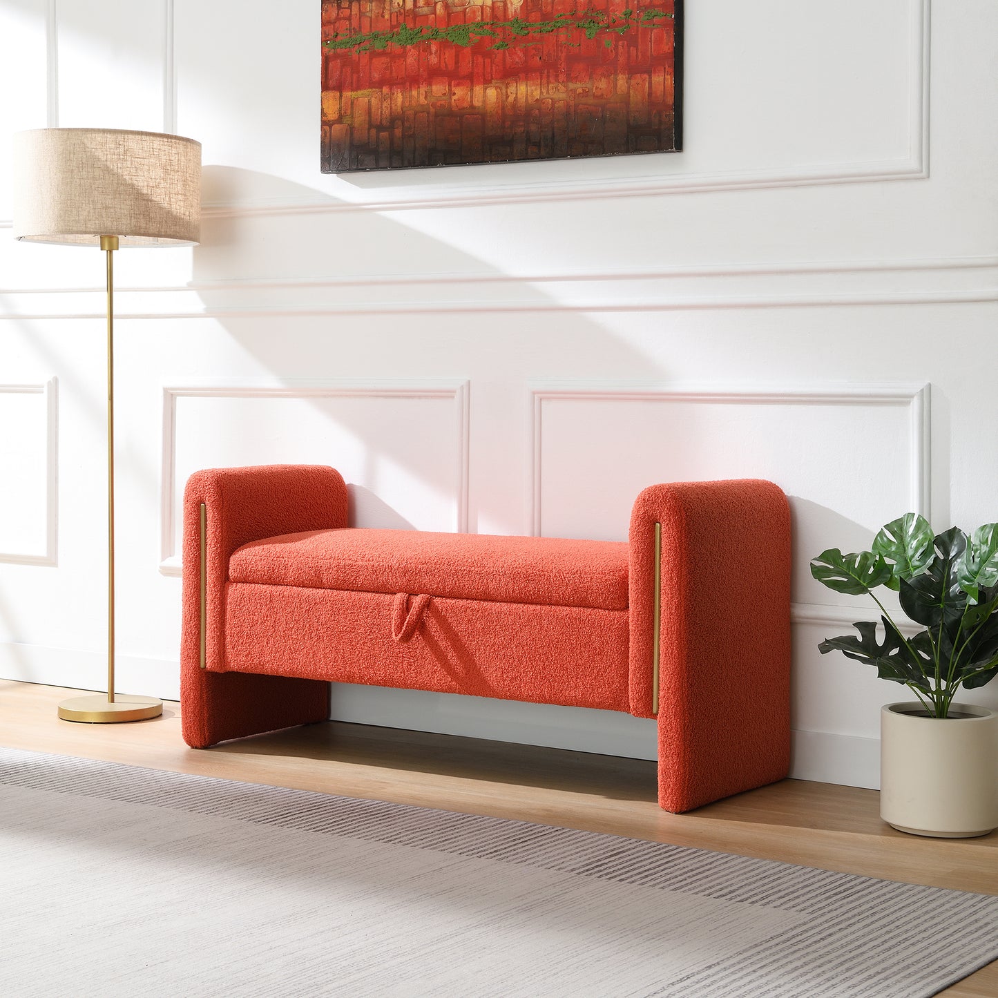 Modern Teddy Bed End Bench With Arms And Storage,Upholstered Large