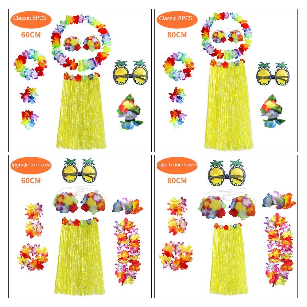 Adult Grass Skirt Set 8-Piece Party Costume for Festive Occasions