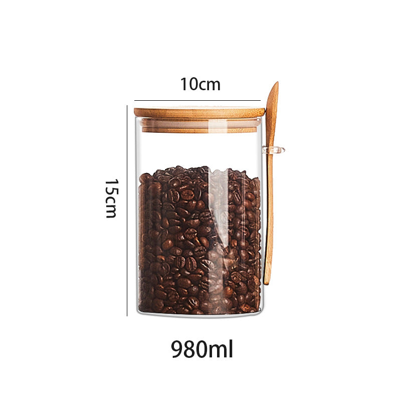 Wooden & Glass Food Storage Tank Set with Spoon - Multiple Sizes