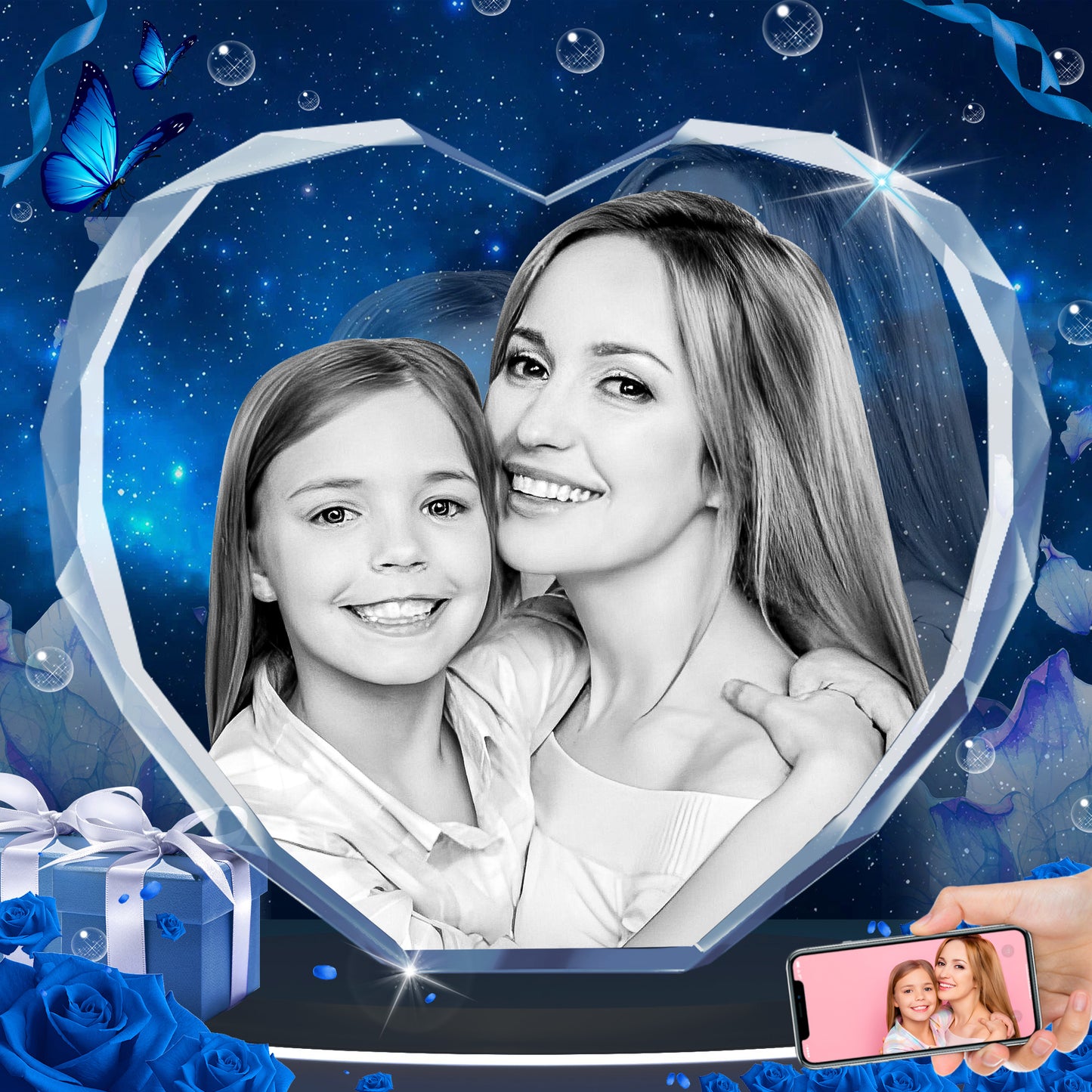 Personalized 3D Crystal Photo Gift - Custom Engraved Heart Keepsake