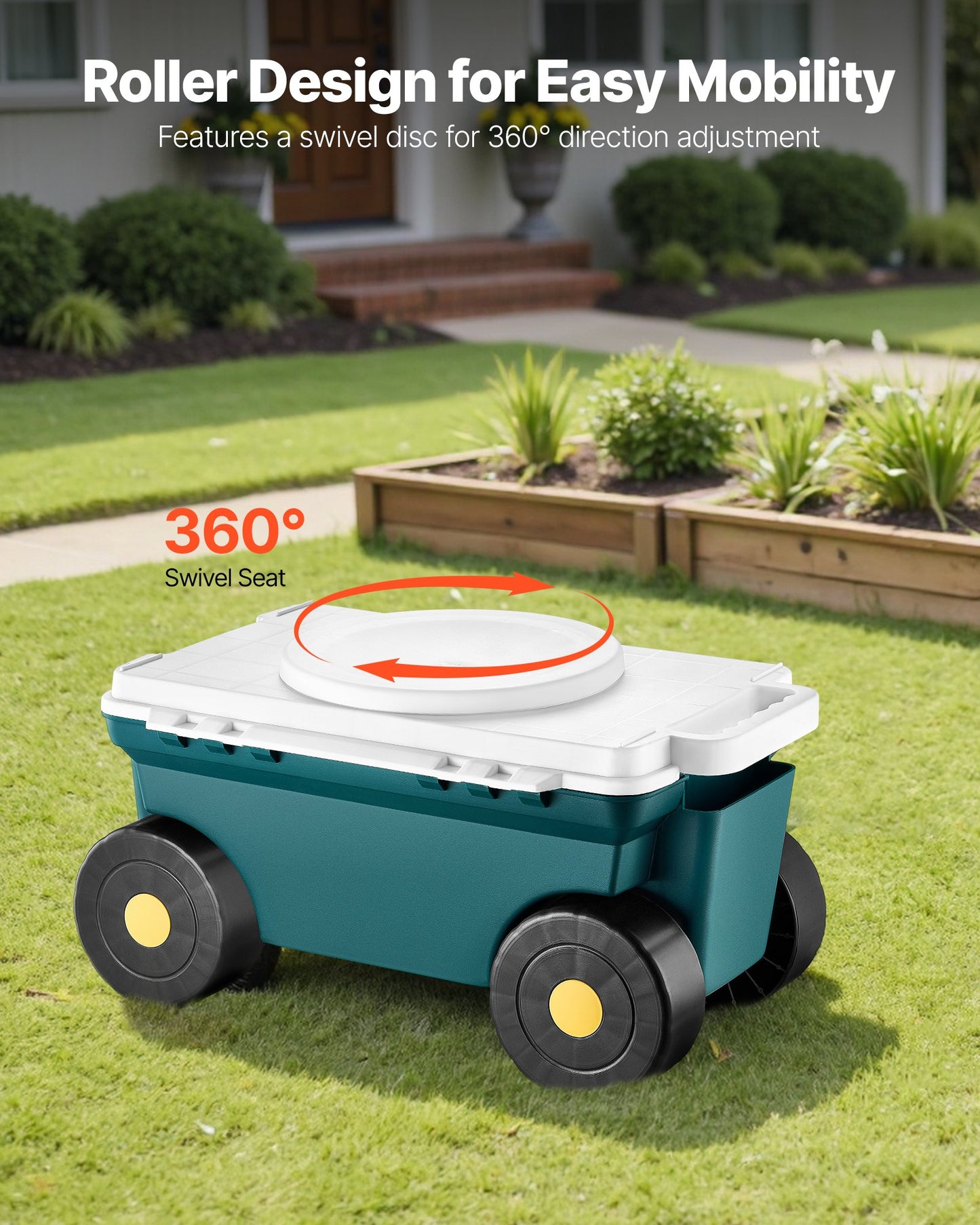 Rolling Garden Cart Seat with Storage - Green, 276 Lb Capacity