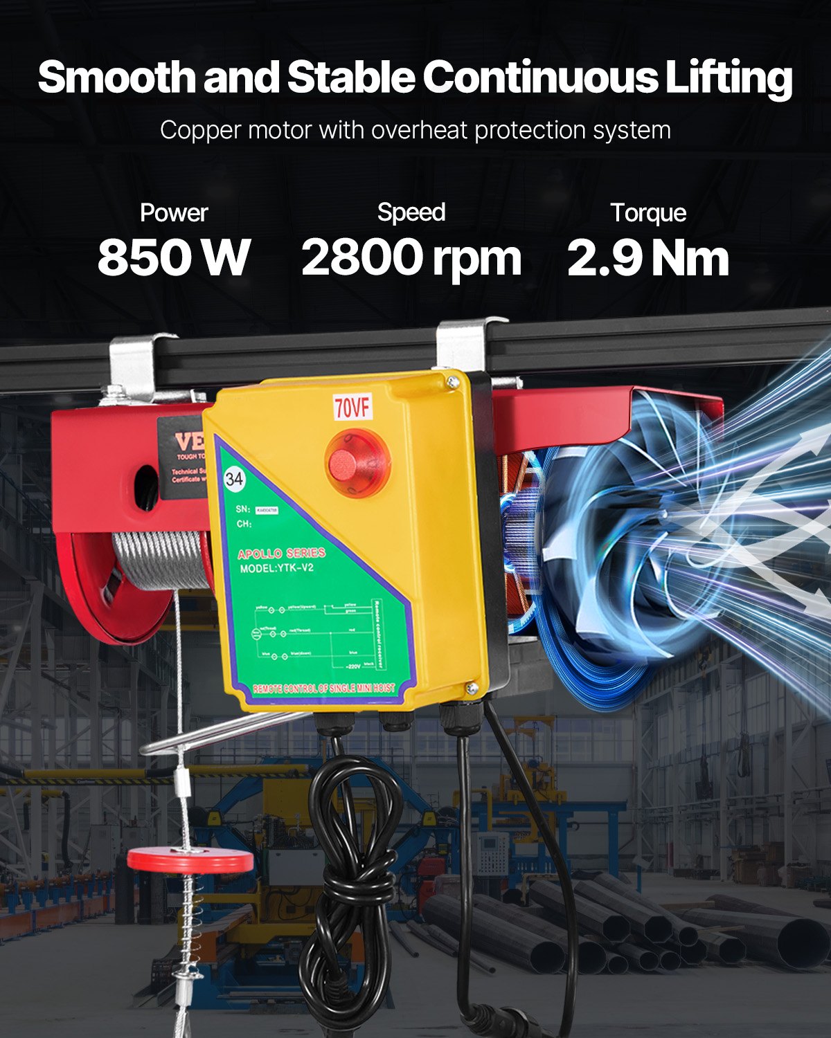 Wireless Electric Hoist with Remote Control 880Lbs 110V Garage Lifter, Red