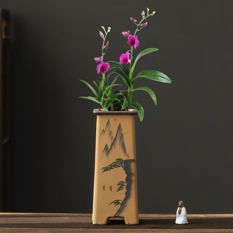 Retro Ceramic Bonsai Plant Pot with Support for Indoor Decor - Medium