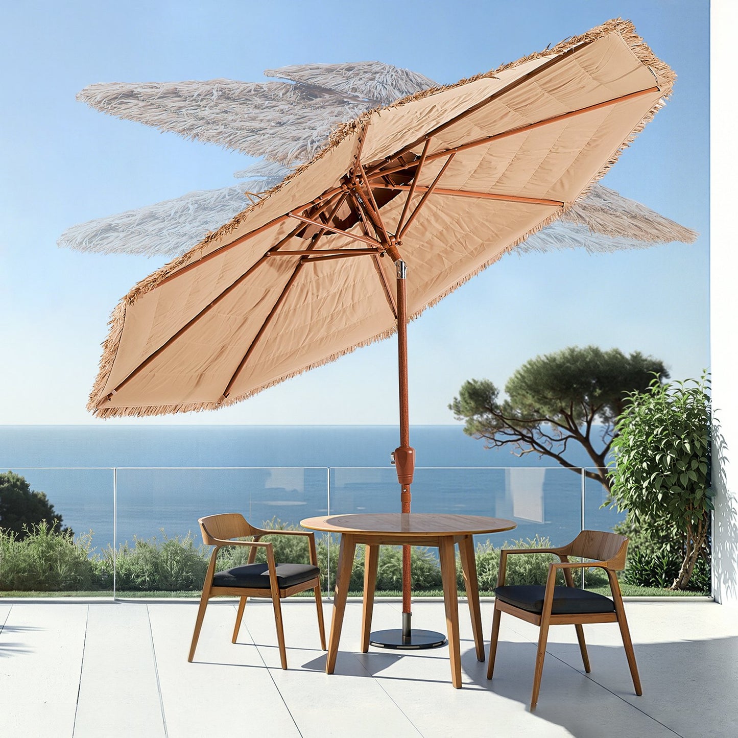 9 Ft Tiki Umbrella Thatched Patio Shade with Tilt - Natural