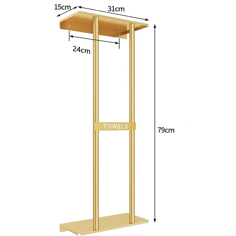 Wall-Mounted Towel Rack with Hanging Strap - Modern Wrought Iron Bathroom Storage - Gold