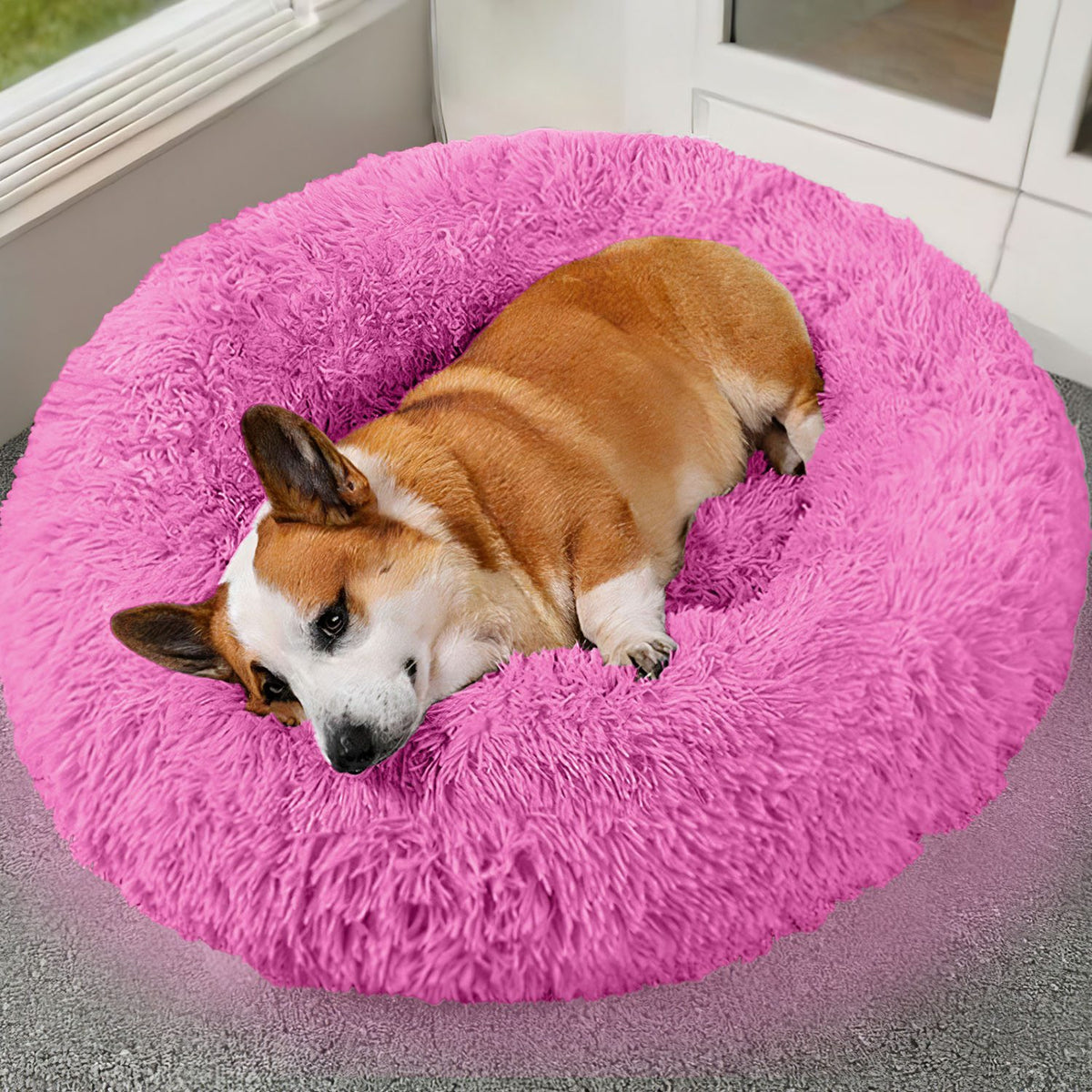 Soft Warm Plush Dog & Cat Bed with Supportive Rim and Non-Slip Bottom
