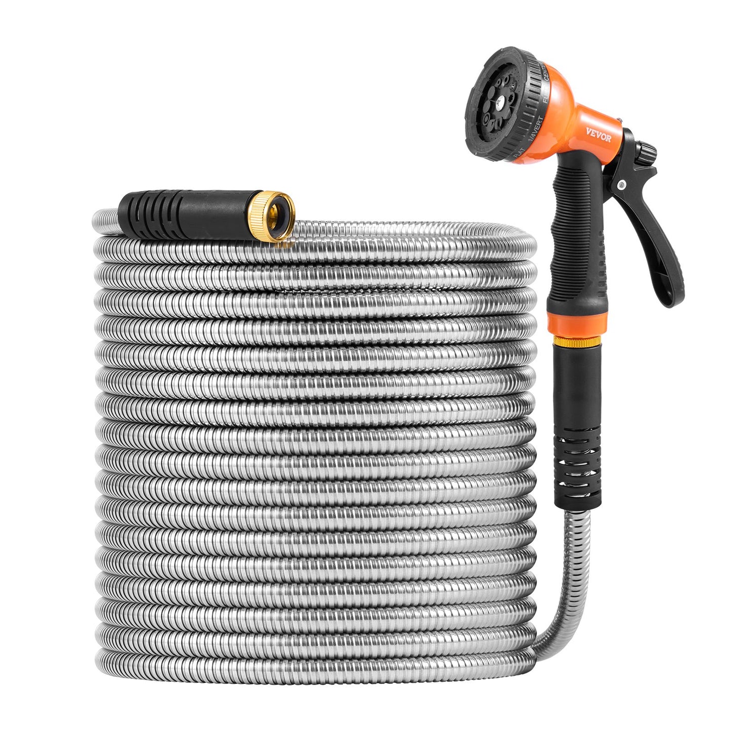 75 Ft Heavy Duty Metal Garden Hose with No-Kink Nozzle - Rust Proof Stainless Steel Water Pipe, Lightweight & Flexible Backyard Watering Tool