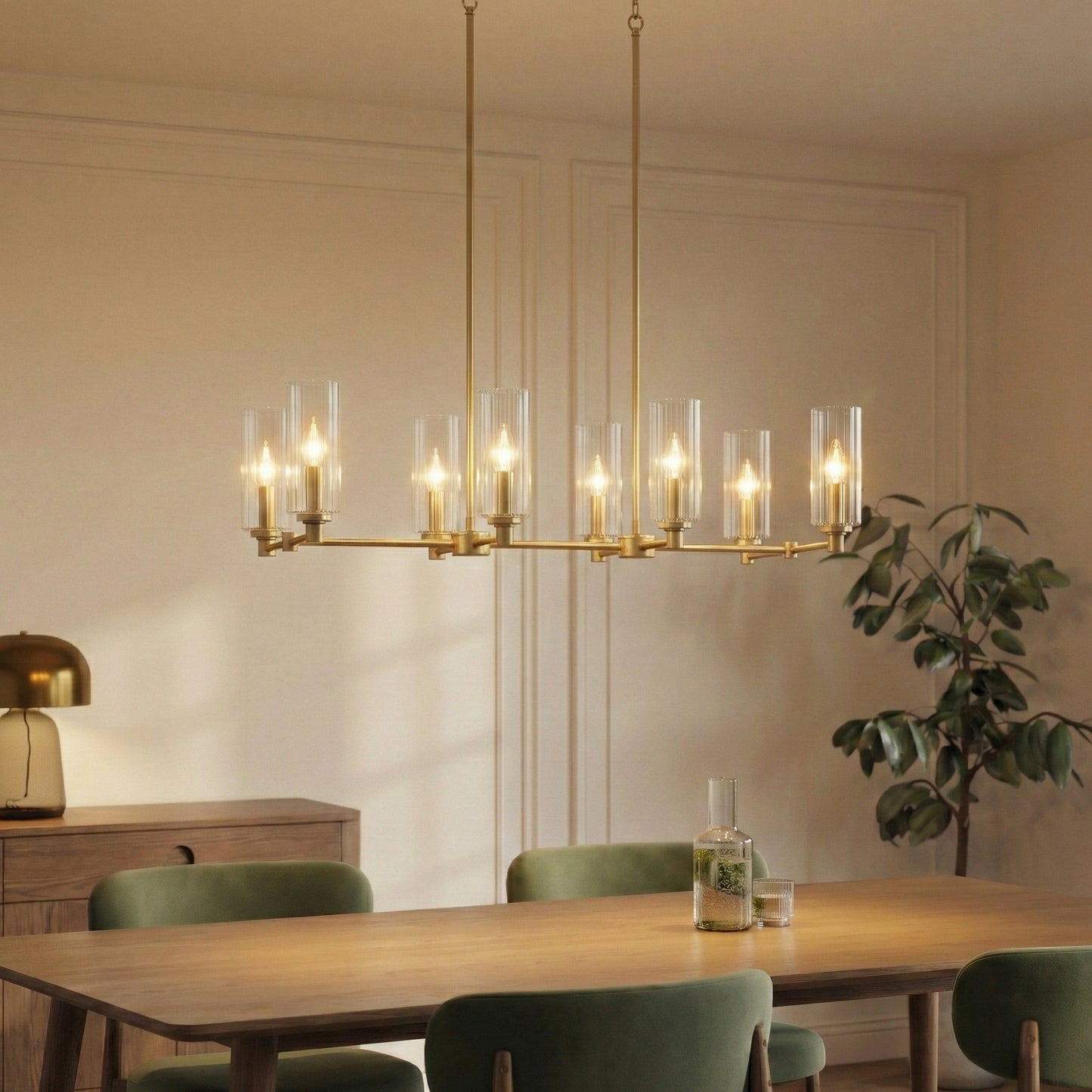 Willow Eight Lights Island With Clear Ribbed Glass Pendant Lamp -