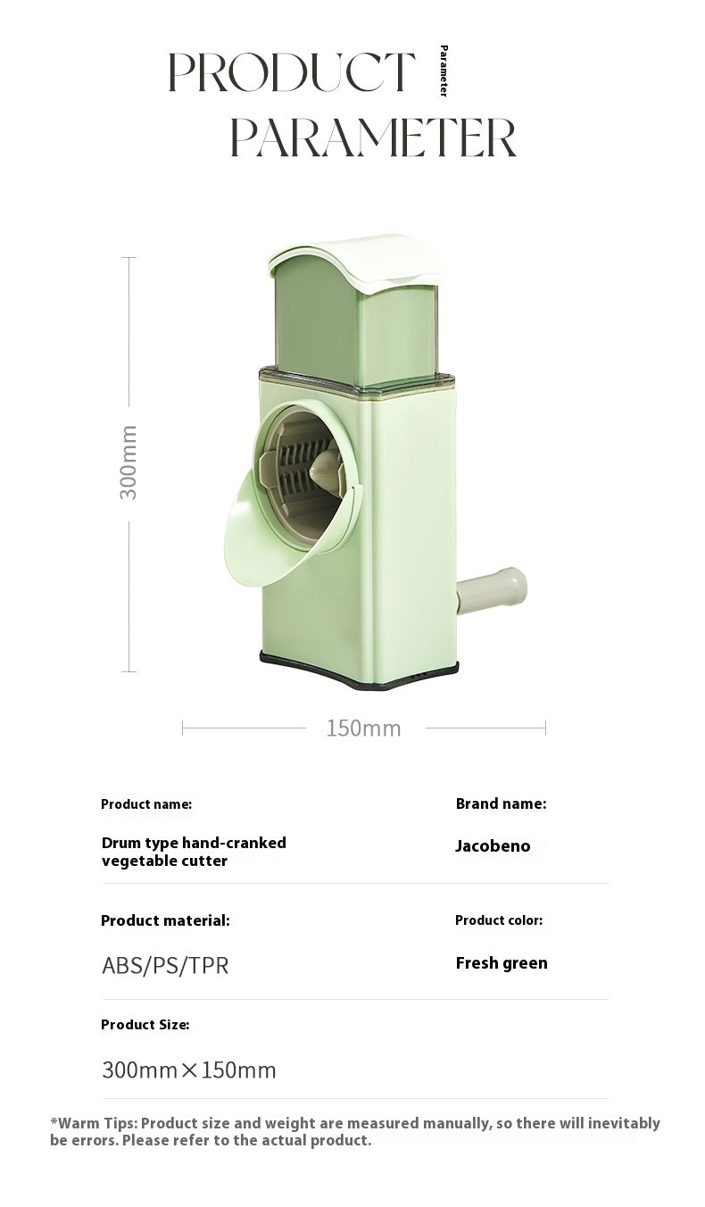 Multi-functional Hand Guard Kitchen Drum Shredder - Green Manual Vegetable Cutter