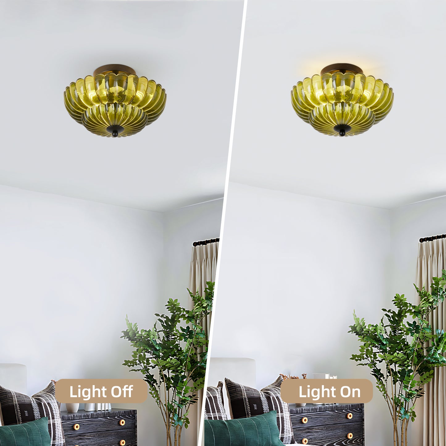 Green Glass Semi Flush Mount Ceiling Light - 3-Bulb Modern Fixture for Living Room & Bedroom
