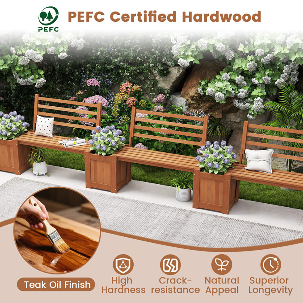 Wooden Planter Bench Set with 2 Open-ended Planter Boxes - Natural