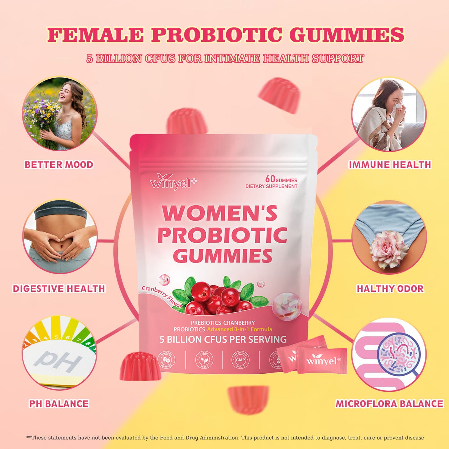 Cranberry Probiotic Gummies for Women - Feminine PH Balance Support
