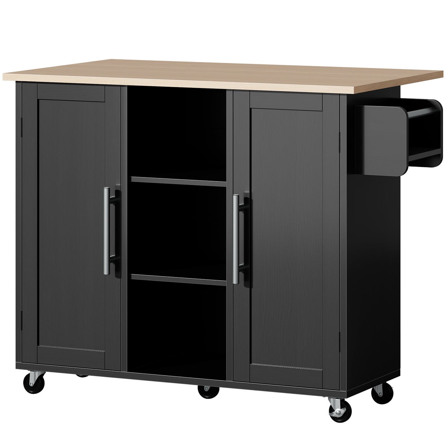 Rolling Kitchen Cart with Storage and Drop Leaf Tabletop